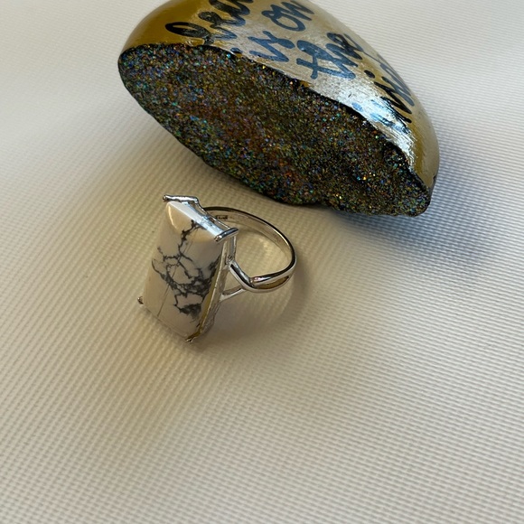 925 Sterling Silver Size 8.5 Marble Square Ring - Picture 4 of 8